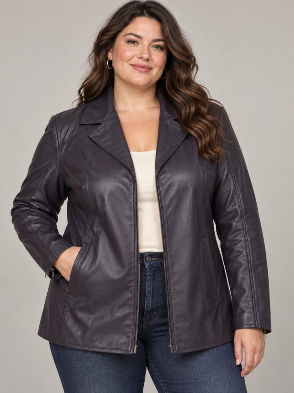 NWT d&co. 3X Dark Purple Genuine Leather Jacket